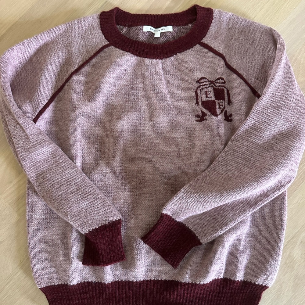 Emerson Fry Maroon and Pink Crew Neck Sweater